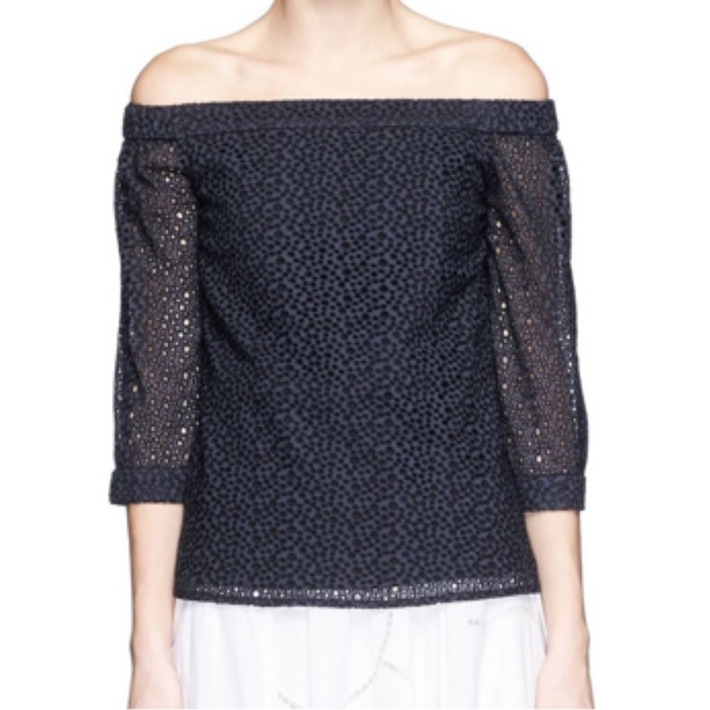 Tibi Eyelet Off Shoulder Top